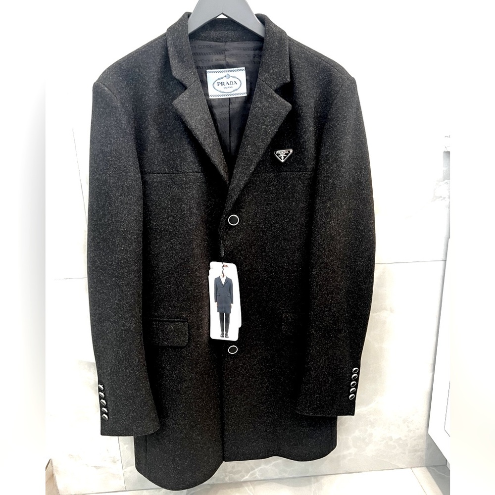 Prada Single Breasted Coat – Luxury Men’s Outerwear - Size: Large - Dark Gray